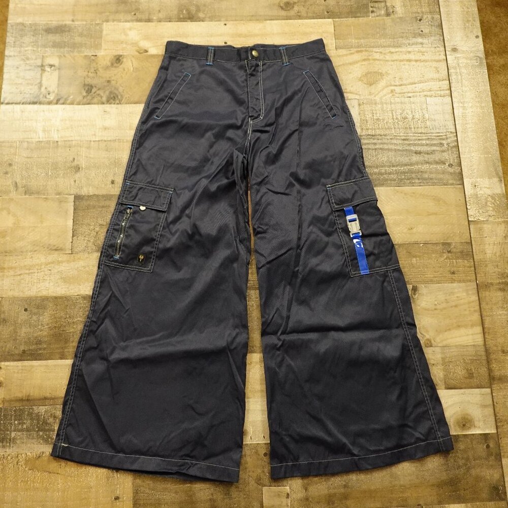 Vintage kik girl raver pants ultra‎ wide leg women's junior 11 blue nylon
